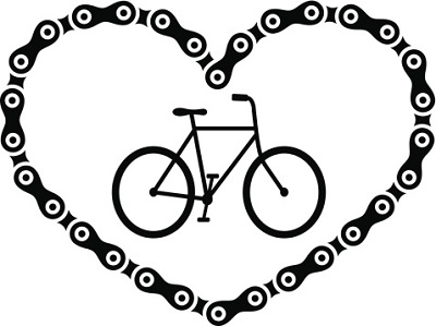 Fahrrad und Schloss in Herzform