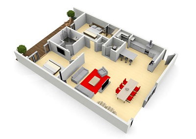 Wohnungsgrundriss in 3D
