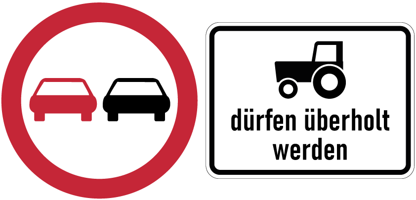 Schild Überholverbot aufgehoben für landwirtschaftliche Fahrzeuge